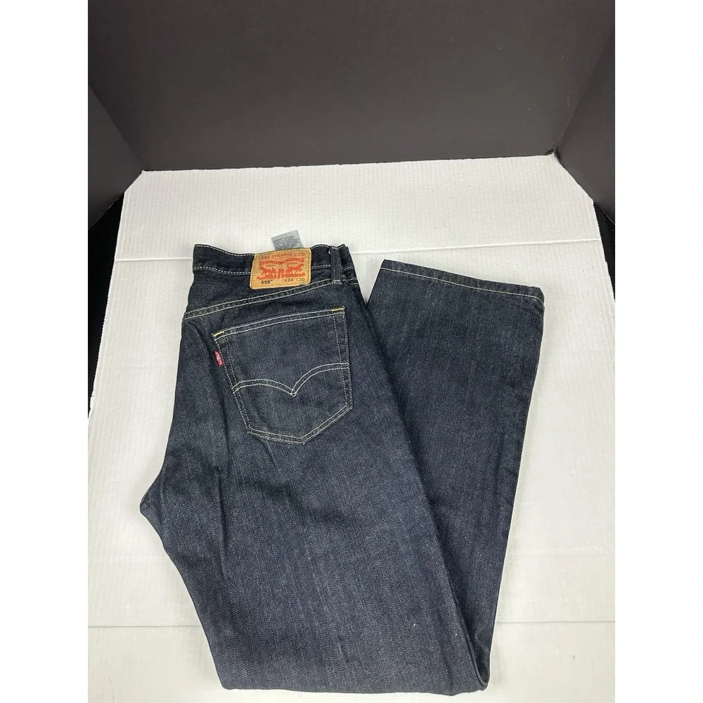 Levi Jeans Mens 34x30 Blue 559 Relaxed Straight Fit Dark Wash Cotton Denim Pants